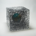 Chiharu Shiota, Zustand des Seins (Globus) / State of Being (Globe) , 20012, Acrylic box, globe, black thread, 30 x 30 x 30 cm | 11.81 x 11.81 x 11.81 in, # SHIO0018 