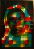 J. Ariadhitya  Pramuhendra, Abhaya, 2012, Charcoal on canvas and stained glass , 108 x 158 x 14 cm | 42.52 x 62.2 x 5.51 in, # PRAM0011 