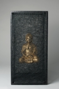 Chiharu Shiota, Zustand des Seins (Goldener Buddha) / State of Being (Golden'Buddha), 2013, Metal, buddha statue, black thread, 70 x 35 x 35 cm | 27.56 x 13.78 x 13.78 in # SHIO0035 