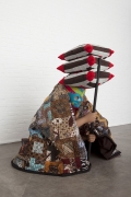 Eko Nugroho, Under Pillow Ideology, 2009, fibreglass life size sculpture, patchwork pillow, batik patchwork quilt, facemask, 130 x 110 x 110 cm | 51.18 x 43.31 x 43.31 in 