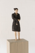 Stephan Balkenhol, Woman in green loden coat, 2013, Coloured wawa wood, 168 x 24 x 24 cm | 66.14 x 9.45 x 9.45 in, # BALK0003 