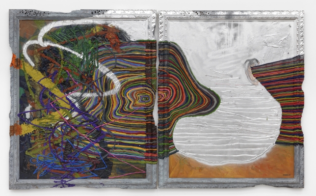 Jigger Cruz, Disjointed, 2015, Oil and spray paints on canvas, 172 x 282 cm (diptch overall) / 172 x 141 cm (each), CRUZ0038 