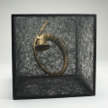 Chiharu Shiota, Zustand des Seins (Horn) / State of Being (Horn), 2013, Metal, vintage horn, black thread, 35 x 35 x 35 cm | 13.78 x 13.78 x 13.78 in # SHIO0034 