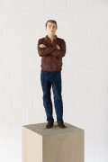 Stephan Balkenhol, Man in brown leather jacket and blue trouser, 2013, Coloured wawa wood, 170 x 24 x 30 cm | 66.93 x 9.45 x 11.81 in, # BALK0002 